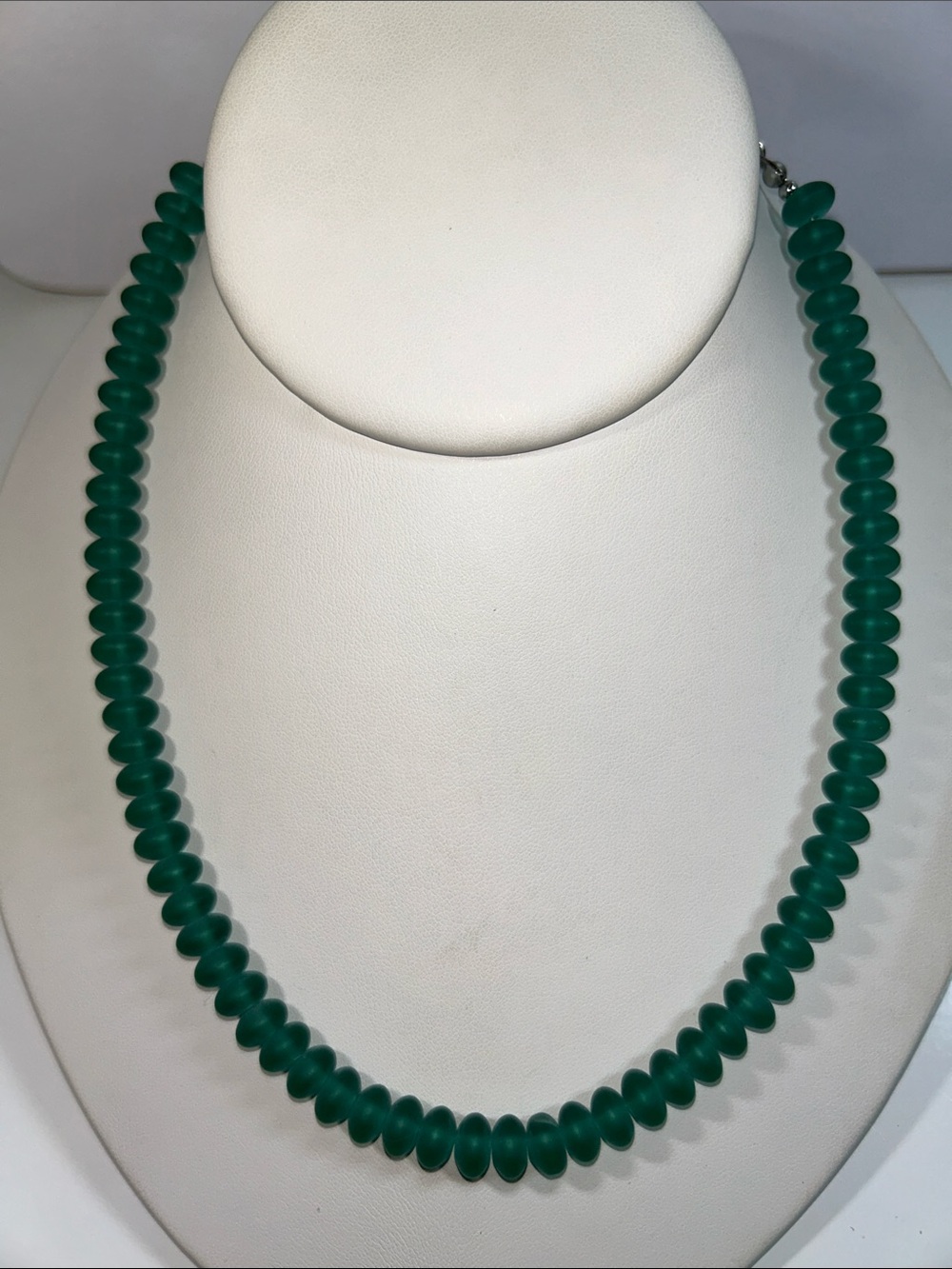 New Artisan Handmade Aqua Sea Glass Rondel  Stainless Steel Necklace